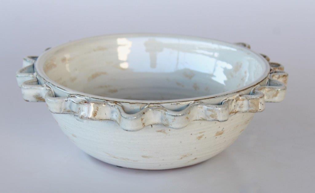 Medium White Ceramic Bowl Frill Edge
